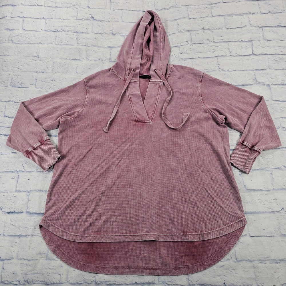 Jane Delancey Hoodie Womens 1X Mauve Waffle Knit Split Neck High-Low Casual Top